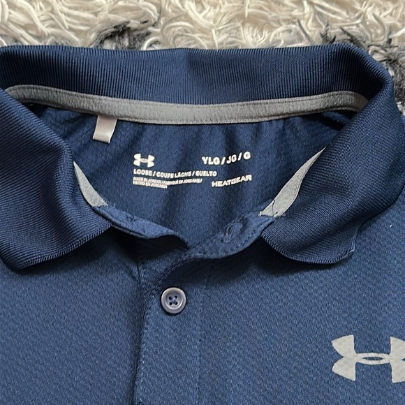 Under Armour Boy’s Navy Blue Polo Shirt, Loose Fit, Sz Large - Picture 2 of 3